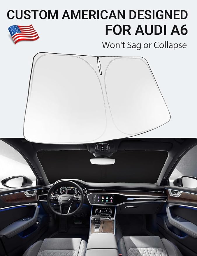 Proadsy Custom Fit 2019-2025 Audi A6 Windshield Sun Shade, Blocks Heat | 240T Heat Shield, Drops Temp 54°F, Blocks 99% UV, Prevents Dashboard Cracking, Summer Parking & Beach Trips, Easy Twist-Fold - Image 2