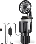 Benlari USB Car Fan with Cup Holder - Upgraded 2 in 1 Cup Fan Holder with 3 Powerful Speed Cooling Wind - Adjustable Extended Bracket Cup Holder for Vehicle Van Truck SUV RV by Benlari