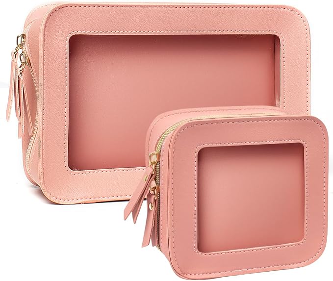 2 Pcs Clear Makup Bag Set, Clear Cosmetic Bags with Zipper Waterproof Small Travel Cosmetic Case Cute Make Up Pouch Mini Car Essentials for Women Travel Car Organizer by FFpaw