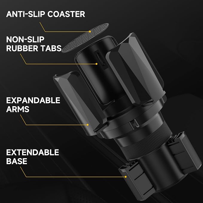 DYLEN Large Cup Holder Expander with Expandable Arms, Fits 2.5-5.9" Bottles | Cup Holder Adapter Fits Owala/YETI/Hydro Flask/Stanley 12–64 oz; Most Large Bottles; Compatible with Round Cup Holders - Image 2