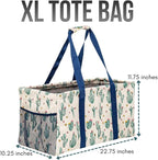 Extra Large Utility Tote Bag, Oversized Collapsible Reusable Wire Frame Rectangular Canvas Basket With Two Exterior Pockets For Beach, Pool, Laundry, Car Trunk, Storage - Cactus White - Image 4
