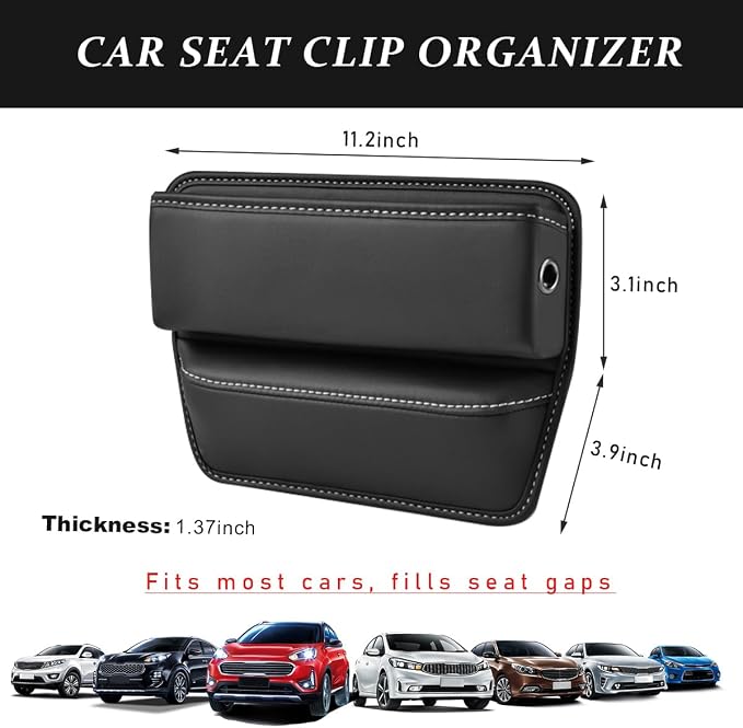 Kewucn Car Seat Gap Organizer, Adjustable Leather Front Seat Gap Filler Storage Box, Multifunctional Auto Console Side Pocket Organizer for Phone Glasses Key Card, Car Accessories (Black) - Image 2