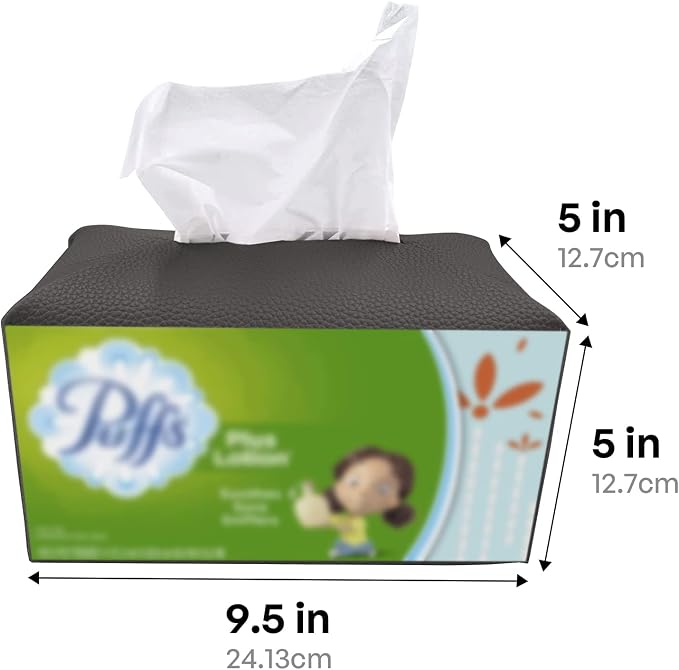 Carrotez Tissue Box Cover, [Refined] Modern PU Leather Rectangular Tissue Box Holder - Decorative Holder/Organizer for Bathroom Vanity Countertop, Night Stands, Office Desk 9.5"X5"X5" - Charcoal - Image 5