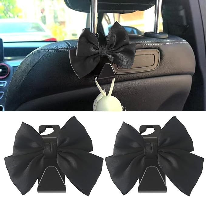 2-Pack Car Seat Headrest Hooks, Handbag Hangers, Black silk | Storage organizer for handbags, clothes, coats and grocery bags; practical interior accessory for most cars and SUVs by Unknown