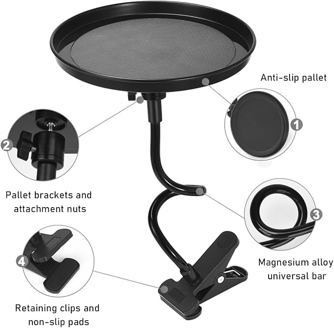 povtii Car Adjustable Food Tray, 360 Swivel Car Food Tray, 8.7 Inch Diameter, Non-Slip Clip Type Snack Tray, Black - Image 3