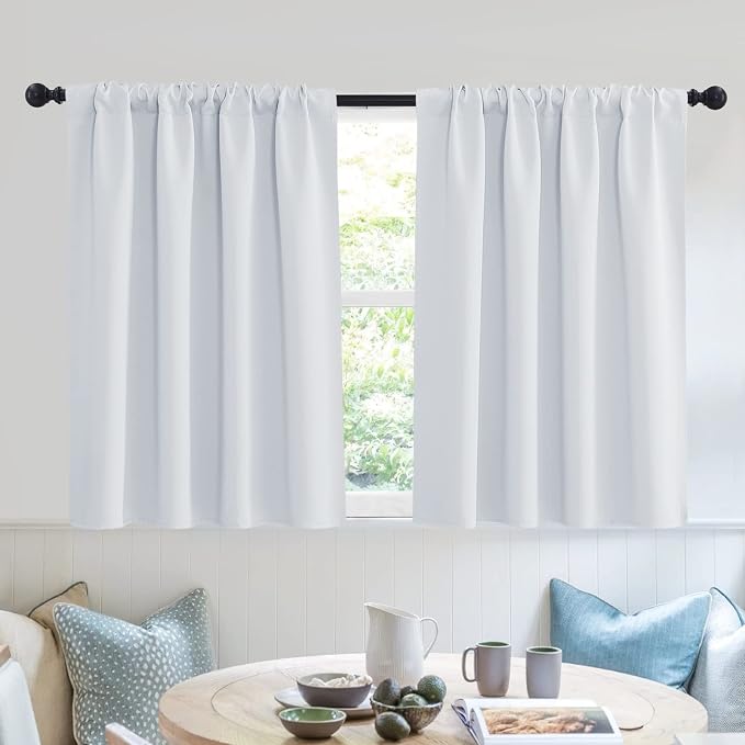 RYB HOME Short Curtains for Small Window Kitchen Bathroom Cafe RV Camper | Sunmmer Heat Light Blocking,Privacy,Energy Saving,For Sunroom Laundry Room Stair Window,W52 x L36,Greyish White,2 Panels by RYBHOME