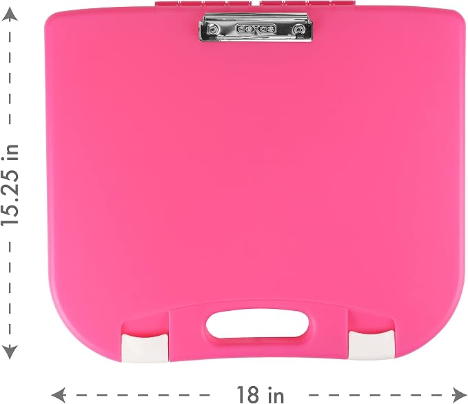 DEXAS Portable Lap Desk with Storage, Integrated Handle, Exterior Wire Clip, 18”x 15.25”x 1.38” Pink w/White Latch - Image 2