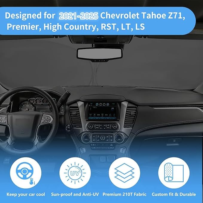 Windshield Sun Shade Car Sunshade Accessories Fit 2026-2021 Chevy Tahoe Z71 | HOHUIGO Front Windshield Cover Window Screen Sun Visor UV Heat Shield Protector Custom for Chevrolet Tahoe, Keep Car Cool - Image 4