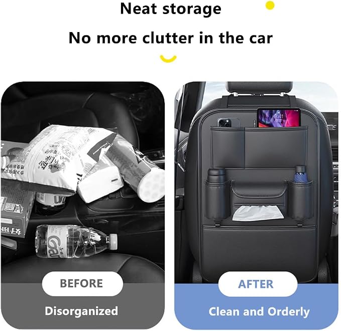 Tumecos Car Backseat Storage Bag,Seat Back Organizer with Tissue Box,Multifunctional Kick Mat,Backseat Protector Cover Pad,Large Capacity Seat Back Storage Hanging Bag(Style A) - Image 4