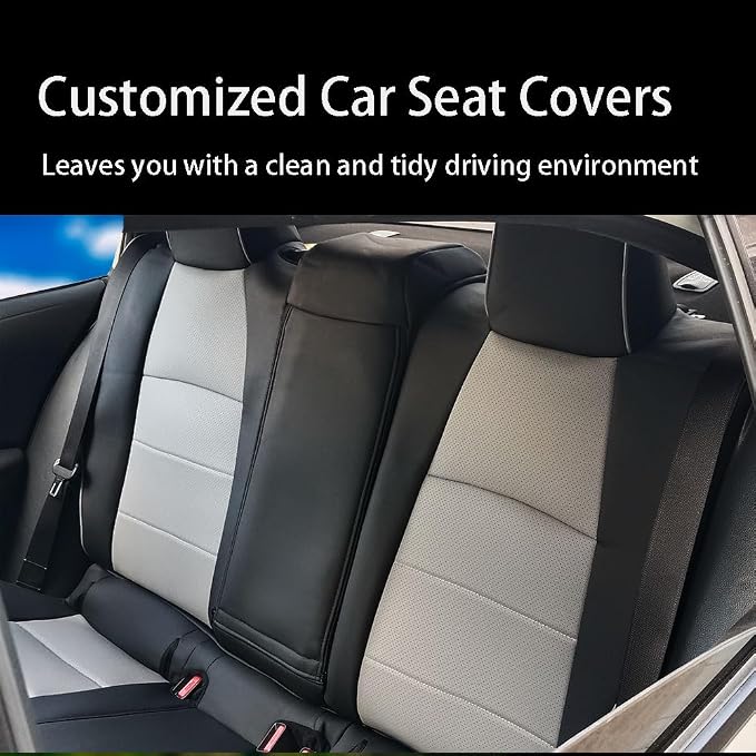CocheFamilia Custom Fit Corolla Car Seat Covers for Select 2023 2024 2025 Toyota Corolla LE - Full Set,Leather (Black and Grey) - Image 3