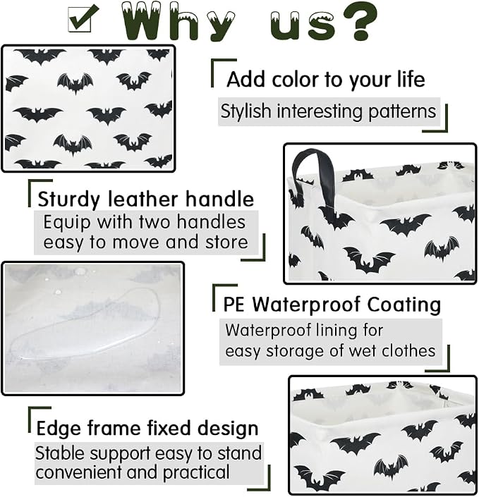 Halloween Batman Basket,Collapsible waterproof storage basket,Batman toy decor,Cute toy storage box Empty for kids,Organizer Containers for Kids Toys,bat room decor(Black bats) - Image 6