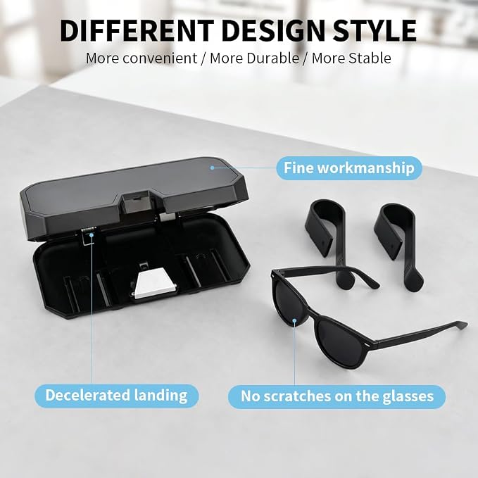 Sunglass Holder for Car Visor Clip - Universal Soft Protective Car Accessories Visor Glasses Holder, Vehicle Sunglass Organizer with Quick Release for Truck, Sedan, SUV (Black) - Image 6