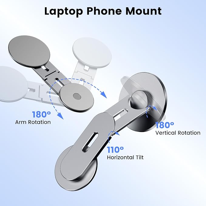 Magnetic Phone Holder for Laptop, MagSafe Laptop Phone Mount for iPhone 17/16/15/14/13/12 & All Phones, 180°Adjustable Magnetic Phone Holder for Tesla Monitor (Gray) - Image 6
