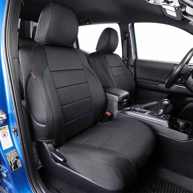 EKR Custom Fit Tacoma Neoprene Car Seat Covers for Toyota Tacoma 2016 2017 2018 2019 2020 2021 2022 2023 Double Cab/Crew Cab - Truck Seat Covers for Car Full Set,Neoprene (Black) by EKR