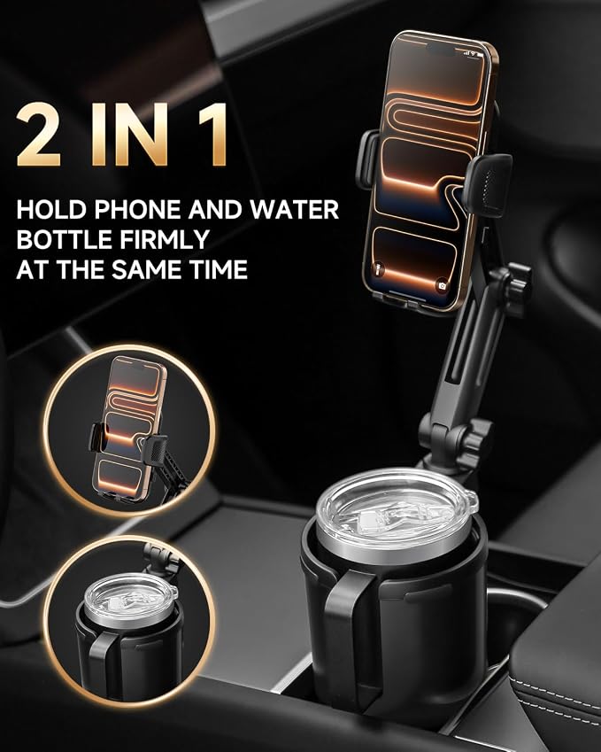 DYLEN Cup Holder Phone Holder for Car, 2 in 1 Cup Holder Phone Mount | Long-Arm Supports 360° Rotation, Adjustable Base, Car Phone Holder Compatible with All Cell Phones| Anti-Slip&No Shake Design - Image 2