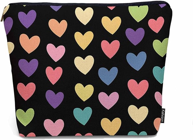 Makeup Bag Heart Makeup Bags For Purse Pouch, Colorful Love Hearts Travel Toiletry Bag Cosmetic Bag Makeup Bags Flax Makeup Organizer Bag Pencil Pouch For Man Woman by Unknown