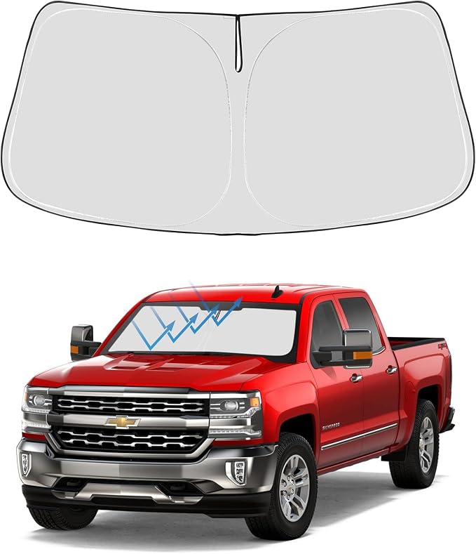 Proadsy Custom Fit Car Windshield Sun Shade for 2014-2018 Chevy Silverado | 240T Heat Shield, Drops Temp 54°F, Blocks 99% UV, Prevents Dashboard Cracking, Summer Parking & Beach Trips, Easy Twist-Fold by Proadsy