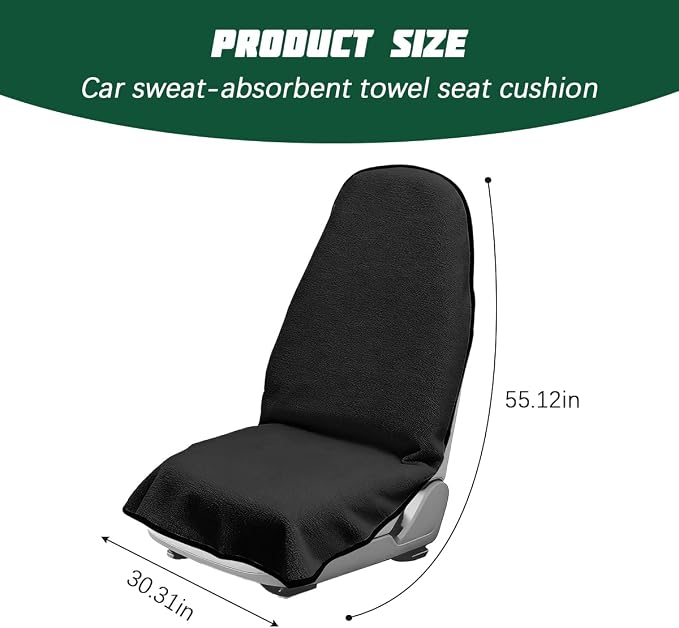 55.12 x 29.53 Inch Terry Cloth Car Seat Cover, Black | absorbent surface, waterproof barrier, granular anti-slip backing, side-free profile, interior accessory - Image 2