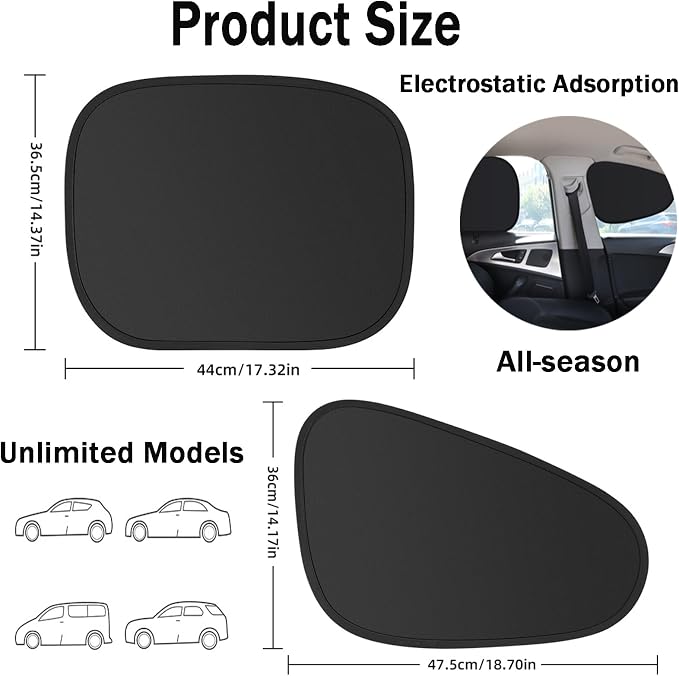 Car Window Sun Shade 4 Pack, Static Cling Side Window Sunshade, UV Protection Privacy Cover, Universal Fit for Car SUV Truck - Image 2