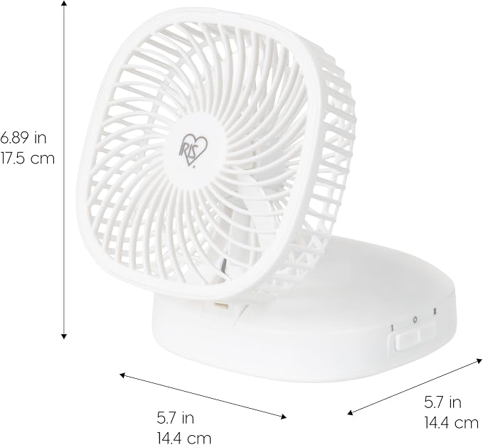 IRIS USA 5" Battery Operated Travel Fan, D-Battery Powered, Camping, White | Compact Foldable Personal Fan, Portable Travel Mini Desk Fan, Office Bedside Picnic Camping Outdoor - Image 2