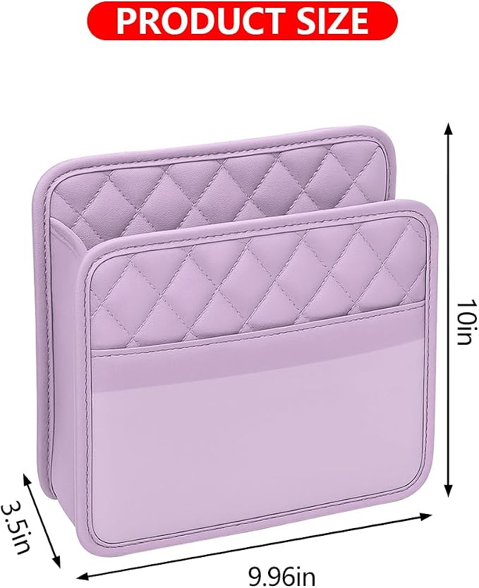 Mandark PU Leather Car Seat Back Organizer, Purple | Three-pocket layout with clear panel, elastic strap installation, fits most cars, SUVs, and trucks, car interior accessories - Image 2