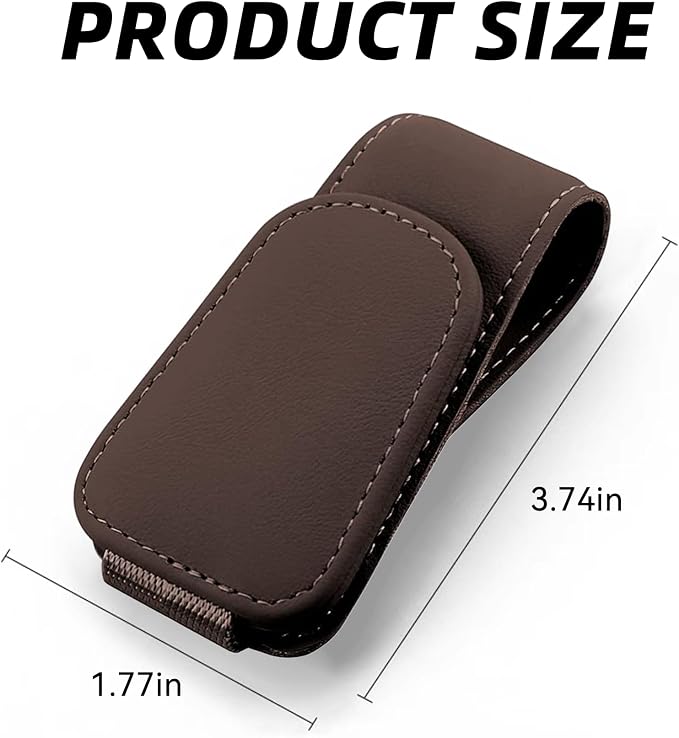 2 Pack Magnetic Leather Car Visor Sunglass Holders, Brown | flip-open design, holds eyewear tickets or cards, tool-free mounting, fits most cars and trucks, car interior accessories - Image 2