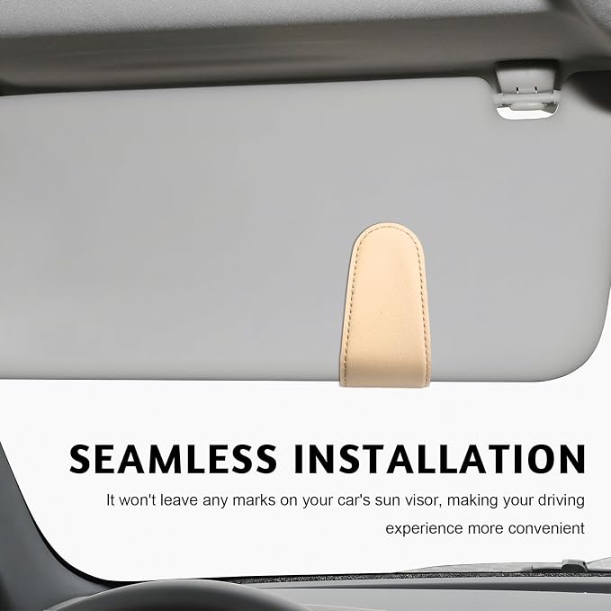 Magnetic Sunglass Holder for Car Visor, Leather Vehicle Sunglass Hanger Clamp Card Holder with Magnet, Universal Eyeglass Clamp Visor Ticket Organizer for Cars Trucks SUVs (Beige) - Image 6