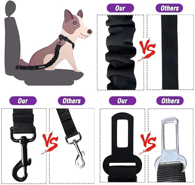 COOYOO Dog Seat Belt,3 Piece Set Retractable Dog Car Harness Adjustable for Vehicle Nylon Pet Safety Heavy Duty & Elastic - Image 4