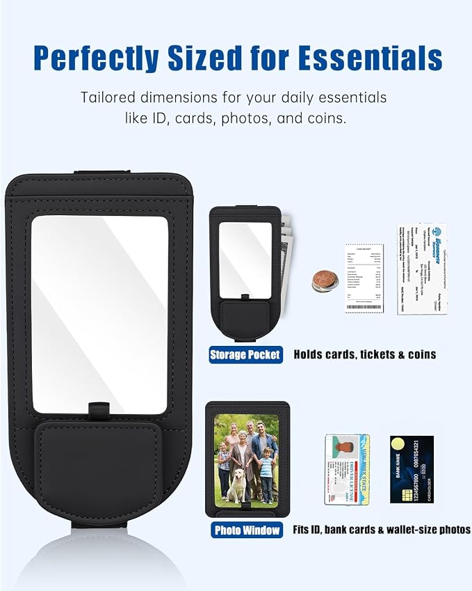 Car Visor Sunglasses Holder, 3 in 1 Glasses Clip with Photo Picture Display & Extra Storage Pocket, Anti-Slip Universal Sun Visor Organizer, 2026 Upgraded (1, Black) - Image 4