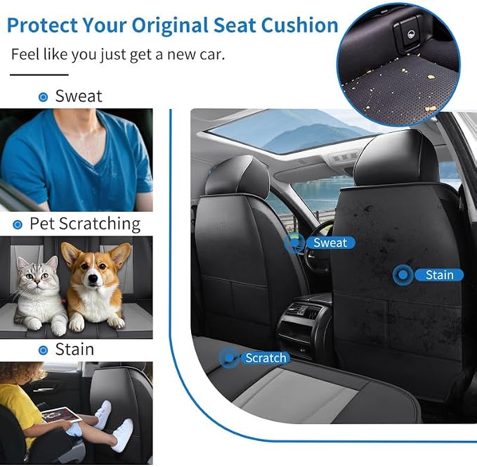 Front Seat Covers Fit for Honda Ridgeline 2005-2026, Black&Gray | Luxury Faux Leather, Waterproof, Anti-Slip, Airbag Compatible, Breathable, Car Seat Protectors, 1 Row 2 Seats - Image 5