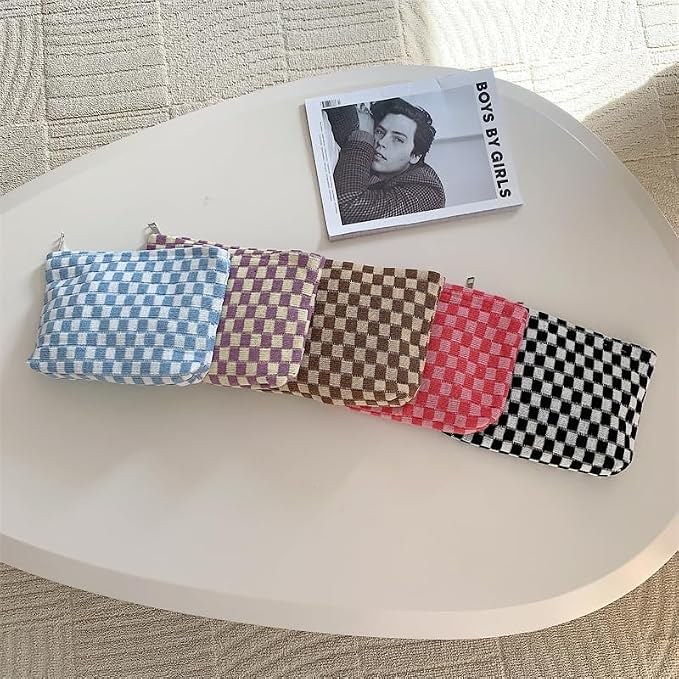 PAZIMIIK Checkered Makeup Bag for Purse, Small Flat Cosmetic Pouch,Black | Cute Zipper Makeup Organizer for Women, Travel Essentials, Toiletries, Makeup Brushes, Beauty Accessories&Bridesmaid Gifts - Image 8