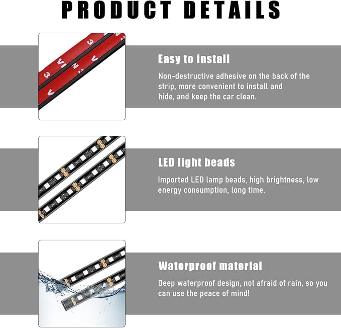 Wevdn Car Interior LED Strip Light, 12V 24 LED Neon Ambient Night Light with Cigarette Lighter Plug, Automotive Atmosphere Decorative Under Dash Lighting Kit, Car Accessories (Red) - Image 3