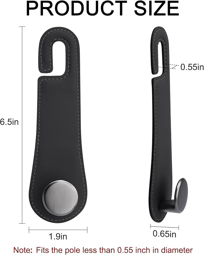 2 Pack Car Headrest Hooks Leather & Alloy Car Seat Storage Hangers, Black | 44lb Heavy Duty Stylish Car Seat Organizer Hooks for Purses Bags, Coat, Umbrellas, Water Bottle, Car Inside Accessories - Image 2