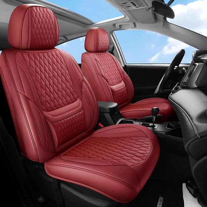 Car Seat Covers Full Set Custom Fit For Toyota Sienna 2021-2026, Red | Lumbar Support, Premium Faux Leather, Breathable, Anti-Slip, Airbag Compatible, Waterproof, Car Seat Protectors, 2 Row-5Seat by Unknown