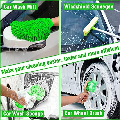 Lezcufer 17Pcs Car Wash Kit,62" Car Wash Brush Mop with Long Handle,Car Cleaning Kit,Car Detailing Brush Set,Car Wash Bucket,Car Wheel Brush,Complete Interior Car Cleaning Supplies - Image 7