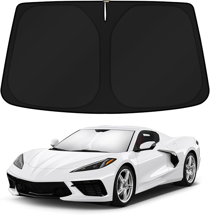 KUST Windshield Sun Shade for Chevrolet Chevy Corvette C8 2020-2022 2023 2024 2025 2026 Window Accessories Shade Sun Visor Cover Foldable Block UV Rays by KUST