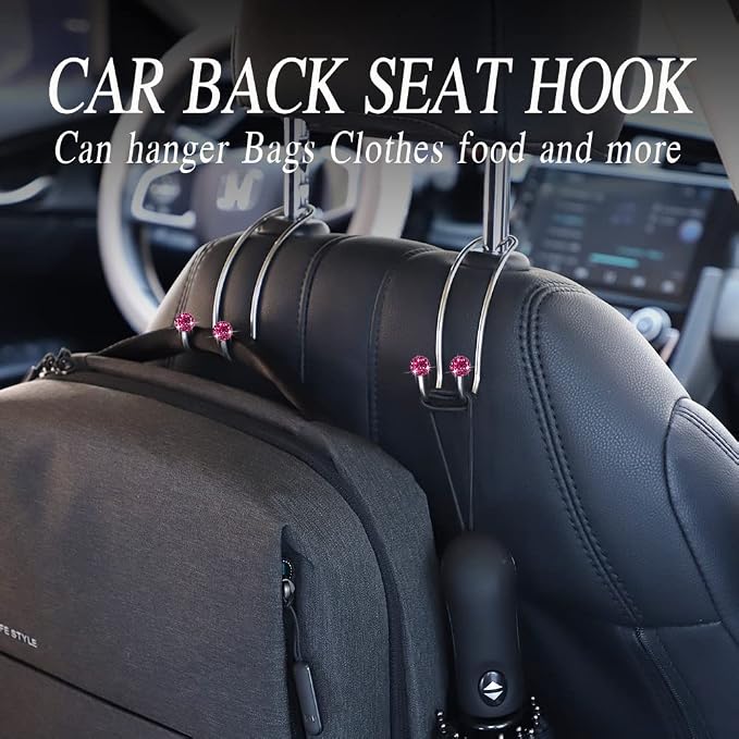 SAVORI Auto Hooks Bling Car Hangers Organizer Seat Headrest Hooks Strong and Durable Backseat Hanger Storage Universal for SUV Truck Vehicle 2 Pack (Fuchsia) - Image 2