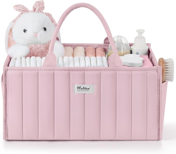 Maliton Baby Diaper Caddy Organizer for Changing Table, Pink | Portable Car Diaper Organizer Caddy with 2 Side Pockets - Versatile Storage Basket for Wipes and Baby Essentials by Maliton