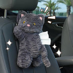 Cute Cat Car Tissue Holder Plush Kitten Paper Box for Backseat Adorable Hanging Organizer & Decor for Women Pet Lovers & Gifts (Black) - Image 6