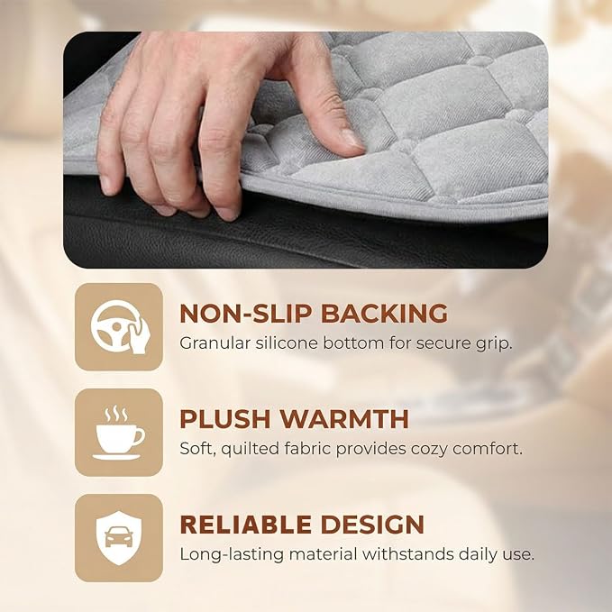 YoRise Car Seat Cushion, Car Driver Seats Protector Cover (Gray) | Soft Plush Auto Seat Pad with Storage Pocket, Car Seat Cover with Non-Slip Rubber Bottom, Winter Vehicle Accessory - Image 4