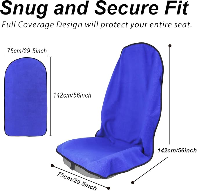 Sweat Towel Car Seat Cover Protector Front Seats for Gym Workout, Running, Swimming, Beach and Hiking, Waterproof Universal Seat Cover for Car, Trucks, Van & SUV (1, Pure Blue, Front) - Image 2
