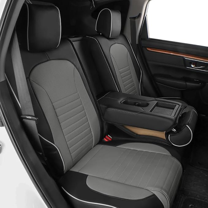 EKR Car Seat Covers for Honda CRV 2012-2014 (NO LX) Leatherette Full Set | Custom Fit for Honda CRV 2012 2013 2014 (Not for LX) Factory-Style Interior Upgrade,Faux Leather(Black/Gray) - Image 5