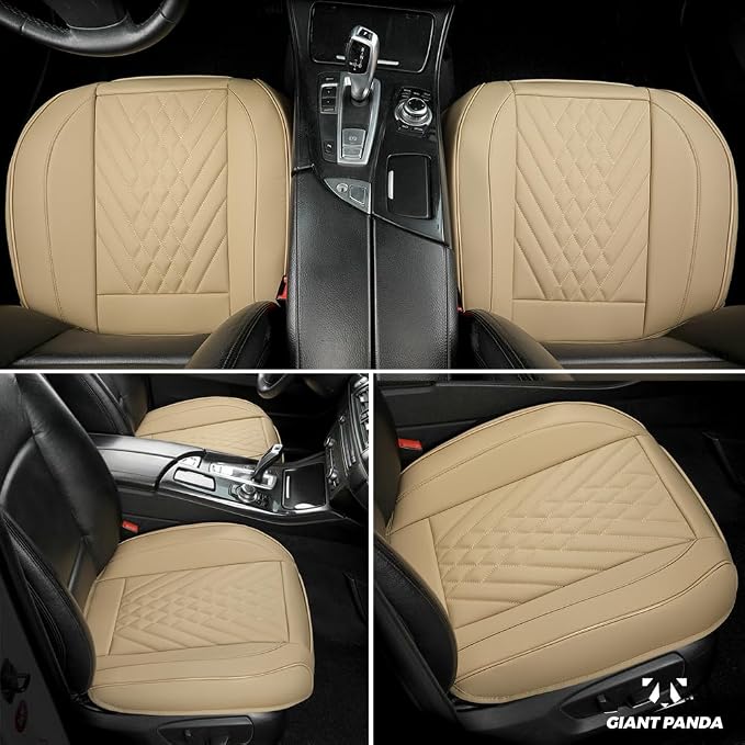GIANT PANDA 1pack Front Car Seat Cover Bottom Seat Cover, PU Leather Driver Car Seat Protector Fits 95% of Vehicles, Wrapping Around The Bottom (Beige) - Image 7