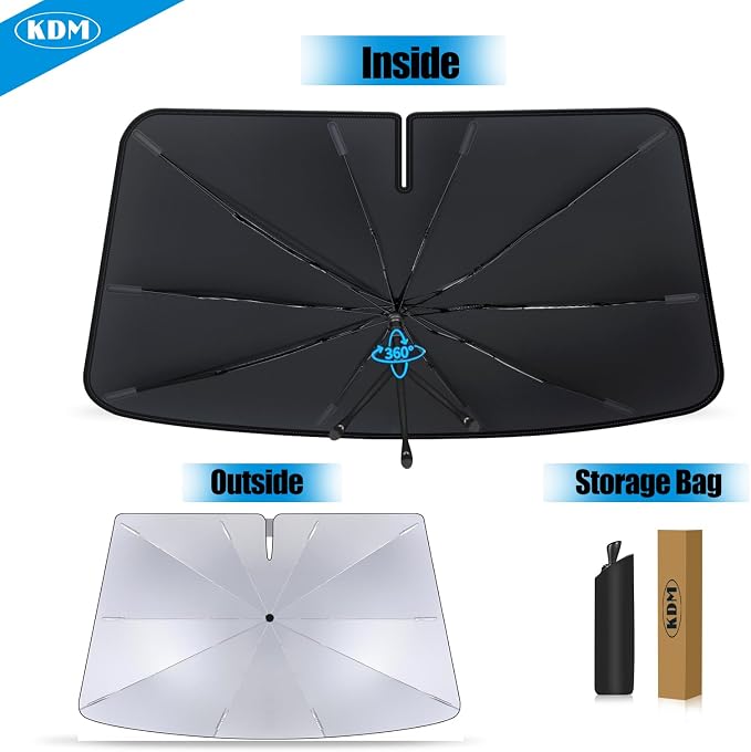 KDM Umbrella Style Windshield Sun Shade Fit for 2010-2023 Toyo-ta 4Runner | Foldable Front Windows Sunshade Visor Protector Blocks UV Rays Heat,5 Layer - Image 6