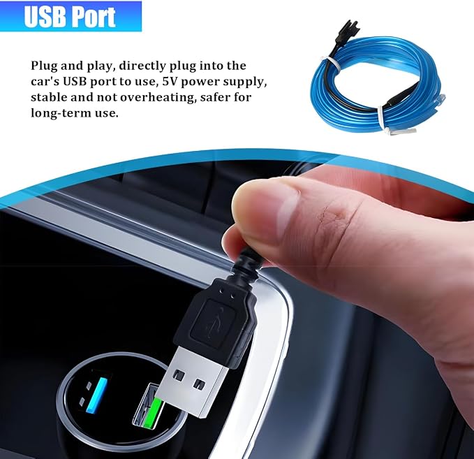Car LED Strip Lights, 9.84FT 5V Waterproof Flexible Vehicle Ambient Lighting Kits with USB Port, Automotive Lamp Strips Decorations, Universal for SUV Automobile Truck (Blue) - Image 4