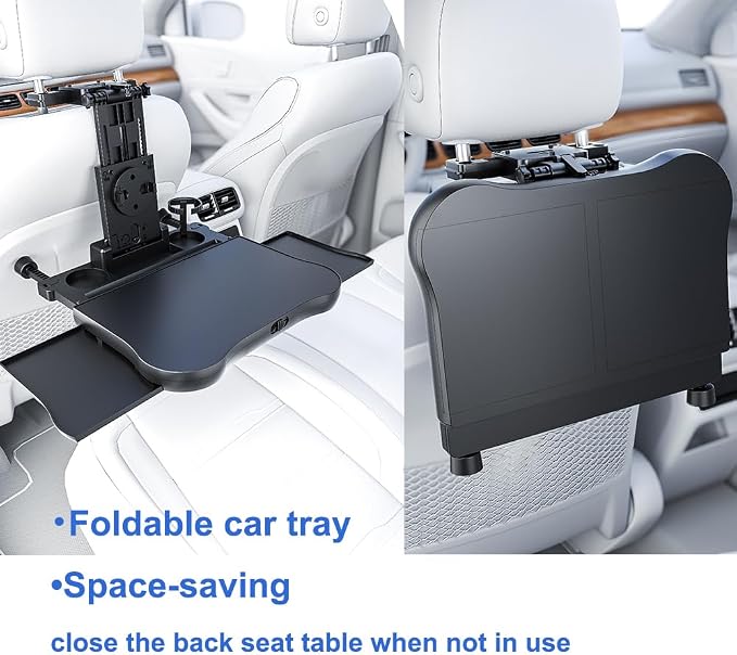 Car Back Seat Tray with Extendable Table, Car Travel Desk for Laptop | Foldable Trays for Eating & Working, Car Travel Tray Table for Rear Passenger, Food Tray with Phone Holder - Image 5