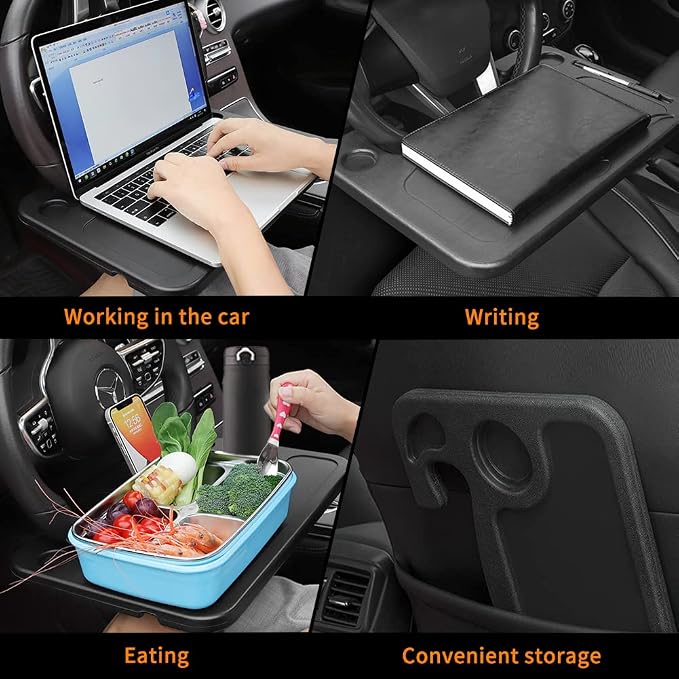 Car Steering Wheel Desk | Food Table for Car | Steering Wheel Tray for Constant Travelers, Fits Most Vehicles Steering Wheels (Black) - Image 5