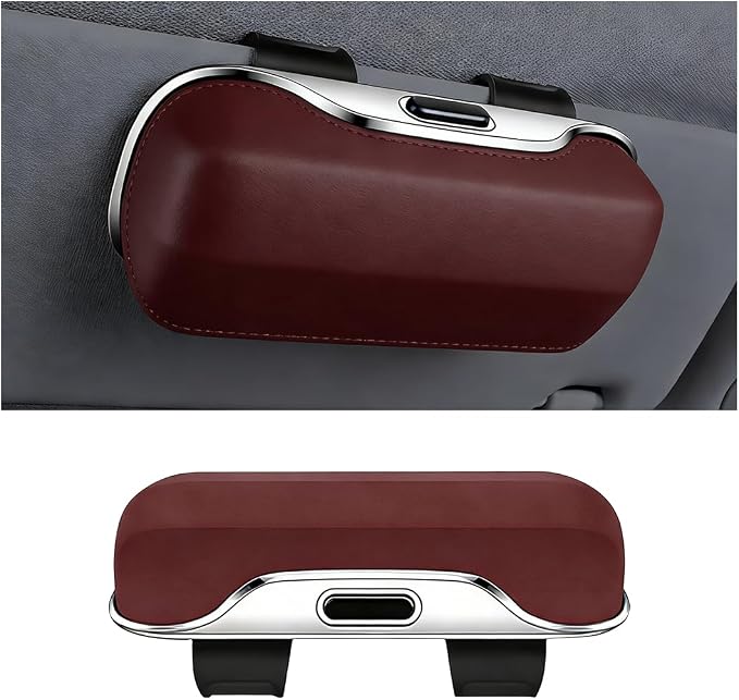 Zipelo 7.09 x 2.56 Inch Car Sun Visor Sunglasses Case, Coffee | ABS construction, push-bounce opening, clip-on mounting, holds eyewear tickets and cards, car interior accessories by zipelo