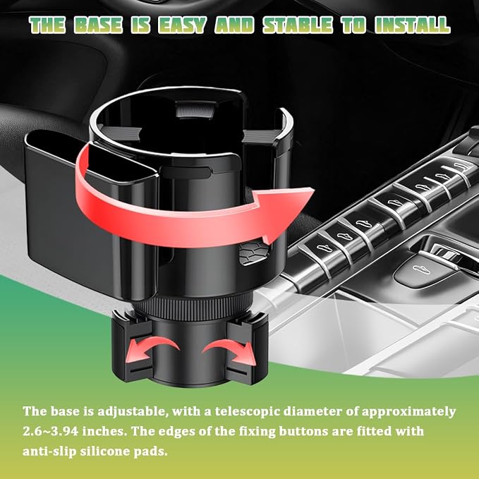 Car Cup Holder Expander, 2-in-1 Vehicle Water Bottles & Phone Holder with Adjustable Base, Versatile Automotive Interior Storage Accessories, Universal for SUV Truck Sedan - Image 3
