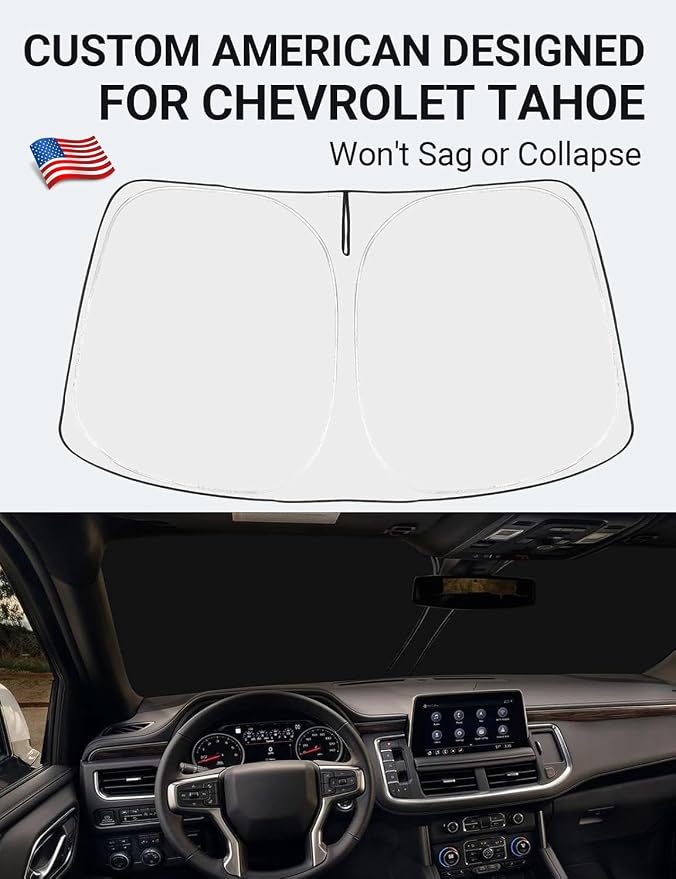 Proadsy Custom Fit Car Windshield Sun Shade for 2021-2026 Chevrolet Tahoe | 240T Heat Shield, Drops Temp 54°F, Blocks 99% UV, Prevents Dashboard Cracking, Summer Parking & Beach Trips, Easy Twist-Fold - Image 2